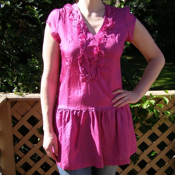 NEW Size M Kimchi Blue Fuchsia SILK Tunic dress - Picture 4 of 15